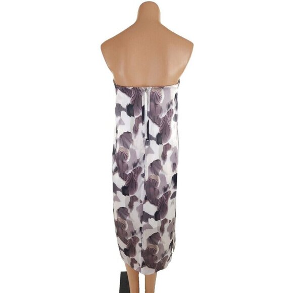 Helmut Lang Crypsis Print Strapless Silk Dress Size 4 Gray Multi - Picture 7 of 14
